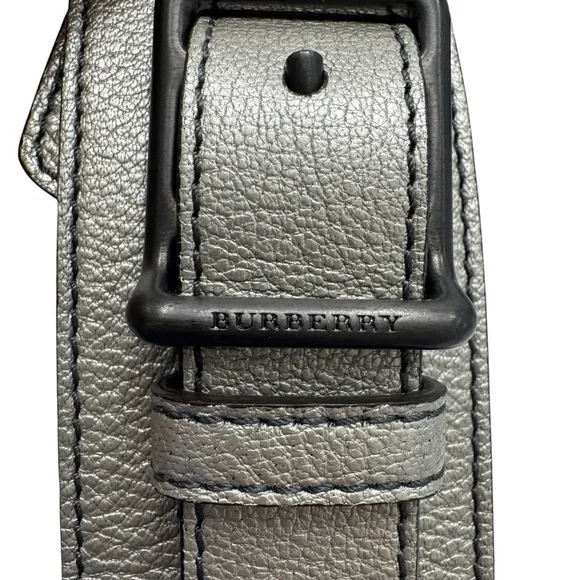 BURBERRY GUNMETAL PEWTER LEATHER WIDE WAIST BELT WITH PLEATED RUFFLES - Picture 9 of 16